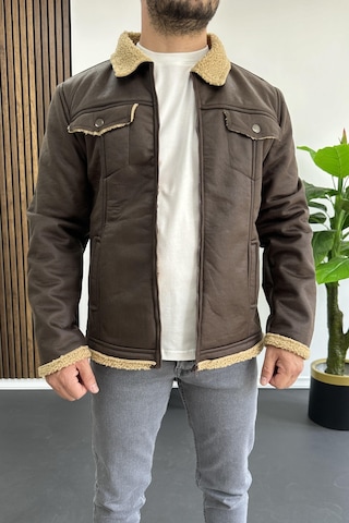 Erkek İçi Kürklü Suni Pul Deri Mont Kahverengi Edw120-kahverengi Kahverengi