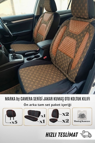 Marka By Camera Serisi Jakar Kumaş Universal Oto Koltuk Kılıfı Tam Set Kahverengi