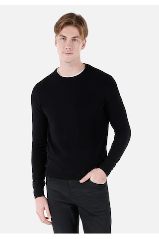 Colin's Colins Regular Fit Yuvarlak Yaka Jakarlı Erkek Siyah Kazak Cl1067490 Q1.v1 Blk Siyah