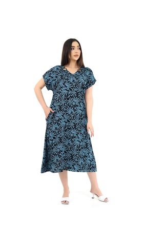 Schık Kadın Viskon Yarım Kol V Yaka Halkalı Cepli Elbise Petrol Mavisi Petrol Mavi