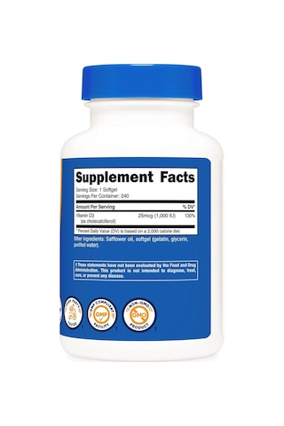 Nutricost Vitamin D3 1000 İu Softgels, 240 Softgels - Non-gmo...