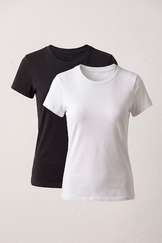 Elemge 2'li Paket Pamuklu Vücuda Oturan Magic Fit Kadın Stretch T-shirt Compact Penye Kısa Kol Esnek Basic Tişört Elastan Siyah Beyaz Siyah - Beyaz