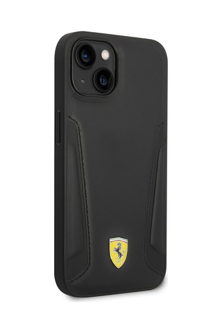 İphone Uyumlu 14 Plus Kılıf Ferrari Lisanslı Magsafe Uyumlu Deri Kenarları Damgalı Dizayn Kapak Siyah