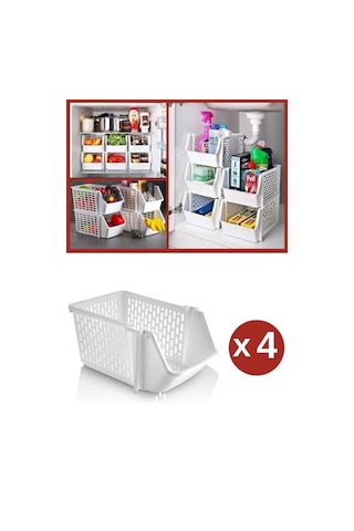 Flosoft 4 Katlı Ayrılabilir Mutfak Banyo Raf Buzdolabı Düzenleyici Organizer 4 Adet Beyaz
