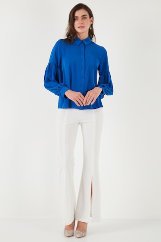 Lela Regular Fit Dikiş Detaylı Düz Yaka Balon Kol Bayan Gömlek 611Go00003 Saks