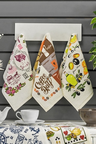 Casnack Nora 5 Adet Baskılı Mutfak Havlusu Seti 30x50 - Zeytin