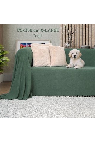 Kaymaz Koltuk Örtüsü Çift Taraflı Mikrofiber Şönil 175x350 Cm Xl- Yeşil Kedi Köpek Ve Çocuk Dostu Yeşil