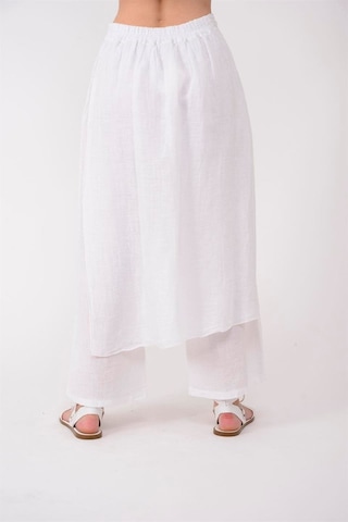 Bohem Stil İtalyan Ham Keten Pantolon Etek-8747 Beyaz