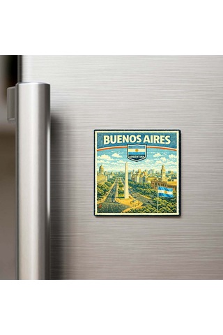 Retro Arjantin Buenos Aires Şehri Temalı Vintage Buzdolap Magneti 9x9 Cm