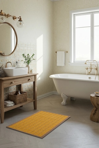 Rattan Kaymaz Banyo Paspası- Su Geçirmez- Çok Amaçlı Mat 50x120 C Açık Kahve