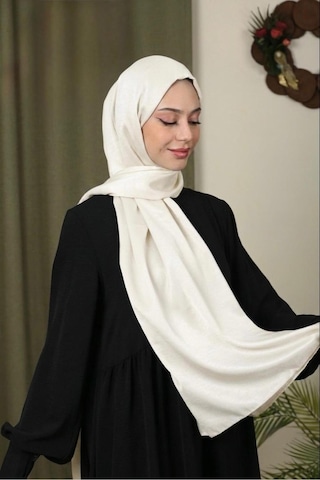 Flora Tekstil Abiye Parlak Bambu İpek Şal Krem