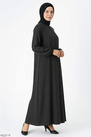 Medine İpeği Mevlana Kesim Cepli Kuşaklı Bol Ferace 4000-gri Gri