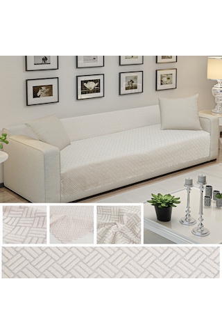 Kaymaz Tabanlı Koltuk Örtüsü 175x215 Cm Altı Polarlı, Örme Kumaş, Çekyat Ve Kanepe Uyumlu Krem