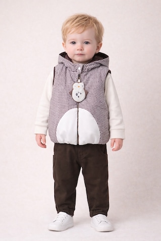 Harika Kids Erkek Bebek 3 Lü Takım 9-24 Ay Şişme Yelek %100 Pamuk Sweatshirt Kadife Pantolon Kahverengi