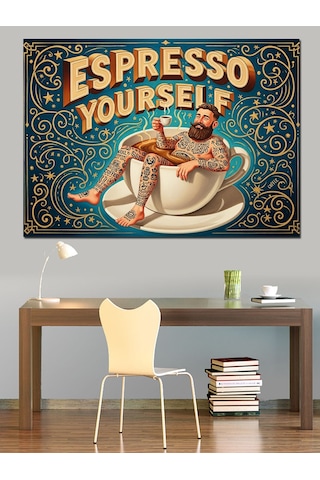 "espresso Your Self" Dövmeli Adam Vintage Kahve Afişi Dekoratif Kanvas - Mdf Ahşap Tablo