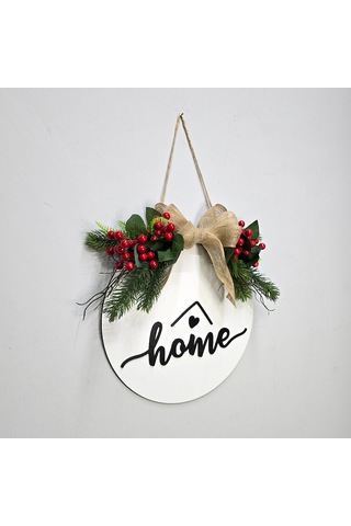 Kokina Ve Kozalak Çiçekli, Home Yazılı Kapı Süsü Beyaz