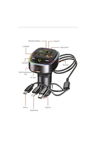 G15 Fm Transmitter Araç Şarj Cihazı 18w Hızlı Şarj - Usb/type-c/tf Kart Destekli