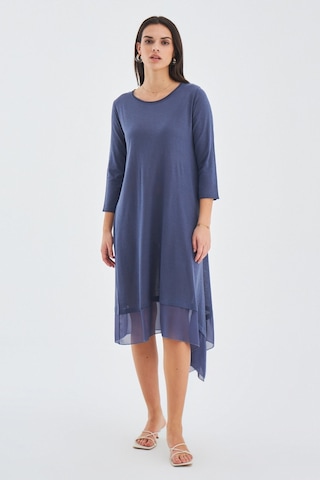Peraluna Bol İnce Yazlık Şifonlu Kadın Triko Elbise Gri - Mavi