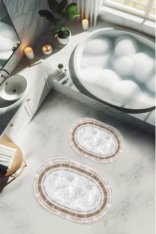 Yıkanabilir Kaymaz Tabanlı Modern Desenli 2'li Banyo Paspas Takımı Obps0013 Renkli