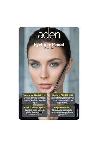 Aden Eyeliner Pencil Waterproof - Suya Dayanıklı Eyeliner Kalem 03 Granite Gri Diğer