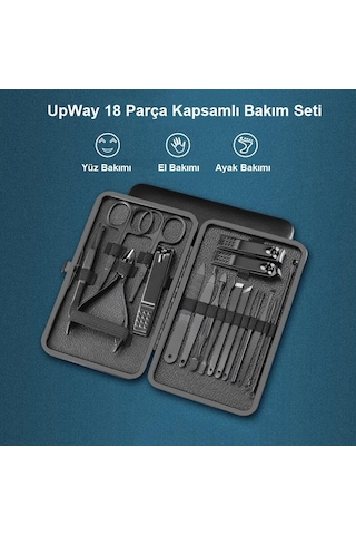 UpWay Deri Çantalı 18 Parça Paslanmaz Çelik Manikür Pedikür Yüz Bakım Seti