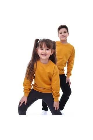 Basic Bisiklet Yaka Şardonlu Çocuk Sweatshirt 3-10 Yaş Krem Hardal