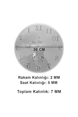 Tahtakale Toptancı Epoksi Kelebek Ve Kuş Desenli Rakamlı Saat Kalıbı 30 Cm
