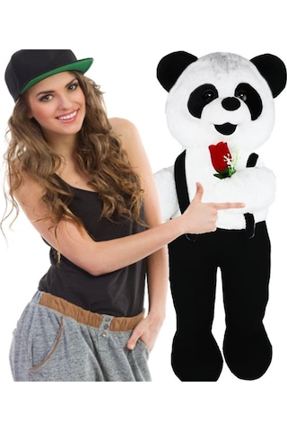 80 Cm Ayakta Tulumlu Çiçekli Panda Siyah