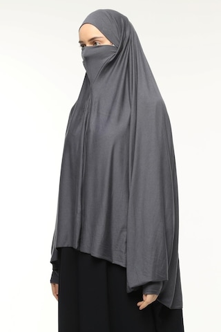 Kollu Sufle Çarşaf Üstü Peçeli Pratik Tesettür Hijab - Nikaplı Namaz Örtüsü Füme