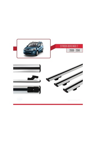 Citroen Berlingo 2008-2018 Arası İle Uyumlu Basic Model Ara Atkı Tavan Barı Gri 3 Adet