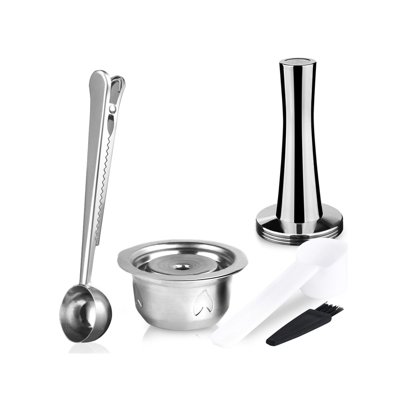 Geeksen 304 Paslanmaz Çelik Yeniden Kullanılabilir Kahve Kapsülü Seti Tampon+kaşıklar+fırça - 12.5g Dolum, 230ml Çıktı - Nespresso Vertuoline Gca1, Delonghi Env135/150, Vertuoplus Bnv450wht1buc1 Uyumlu Type B Diğer