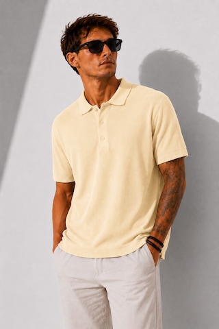 Ribana Erkek Kısa Kollu Fitilli Yarım Düğme Kapama Polo Yaka T-shirt 26001 Sarı