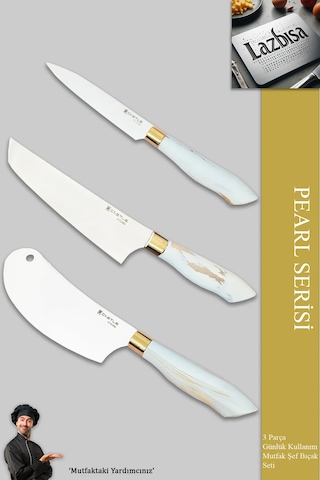 Pearl Seri Serisi Mutfak Bıçak Et Sebze 3 Lü Şef Bıçağı Mft-4127 Krem