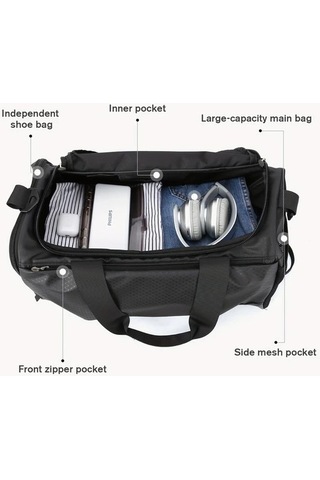 Sandwich Motion003 Siyah Katlanır Fitness Çantası - Ayakkabı Bölmeli Seyahat Sırt Çantası Siyah