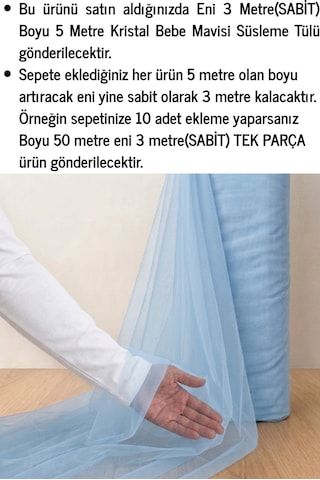 Azra Kına Bebe Mavisi Süsleme Tülü, 5 Metre Nişan Tülü Bohça Tülü, Gelin Damat Düğün Konvoy Kapı Valiz Süsleme, Kristal Tül, Hediye Süsü, 500 Cm
