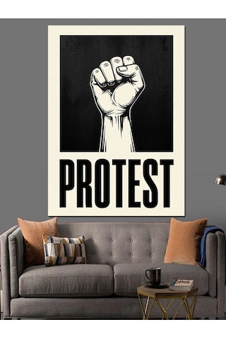 Karizma Tablo Yumruk Protesto Afişi Yazı Dekoratif Kanvas - Mdf Ahşap Tablo