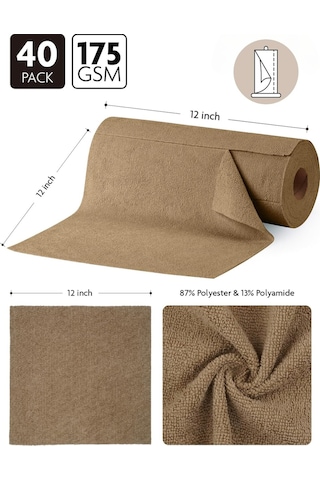 Çok Amaçlı Rulo Mikrofiber Temizlik Bezi 30x30 40 Yapraklı Kahverengi Kahverengi