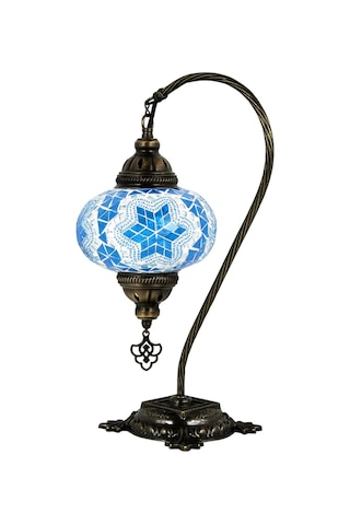 Dekoratif Mozaik Fener Lamba El Yapımı Gece Lambası Otantik Abajur Mavi