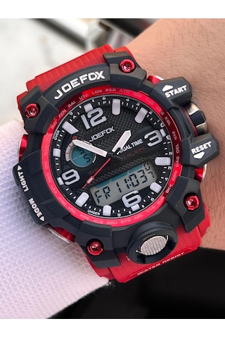 Joefox Digital Ve Analog 2 Yıl Garantili Kronmetre+takvim+alarm+aydınlatma Erkek Kol Saati Joe.bk18 Siyah - Kırmızı