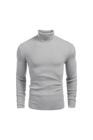 Polızeı Erkek Slim Fit Boğazlı Triko Kazak Esnek Dokulu Gri