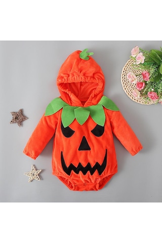 Cadılar Bayramı Balkabağı Bebek Erkek Kız Uzun Kollu Kapşonlu Romper Tulum Cosplay Kostüm Giysileri 0-24 Ay İçin Çok Renkli