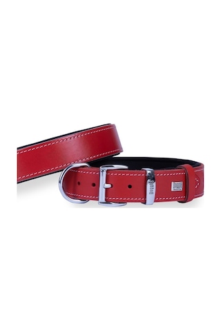 Doggie Konforlu Deri El Yapımı Köpek Boyun Tasması 3.5 x 47-55 CM Kırmızı