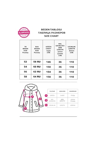 Büyük Beden Geometrik Desenli Kapüşonlu Fermuarlı Fuşya Detaylı Uzun Kadın Trençkot Lacivert