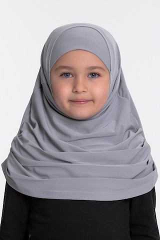 Hürrem Bone Gri Pratik Hazır Geçmeli Çocuk Tesettür Bone Sandy Kumaş Kendinde Gri