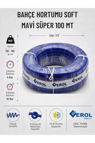 Bahçe Hortumu Soft Mavi Süper 100 Mt