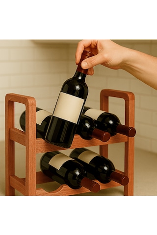 2 Katlı Ahşap Şaraplık Şık Modern Tasarım Şişe Rafı Yıllandırma