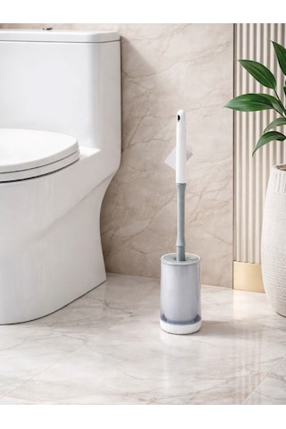 Modern Şeffaf Detaylı Tuvalet Fırçası Ve Standı Hijyenik, Minimal Wc Fırçası Vıchy-7049 Gümüş