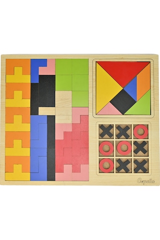 3'lü Oyun Seti Tetris Tangram Xox Eğitici Ahşap Oyuncak