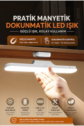 Şarjlı Mıknatıslı Ders Çalışma Okuma Lambası Parlaklık Işık Rengi Ayarlanabilir 28 Cm 1613 Beyaz