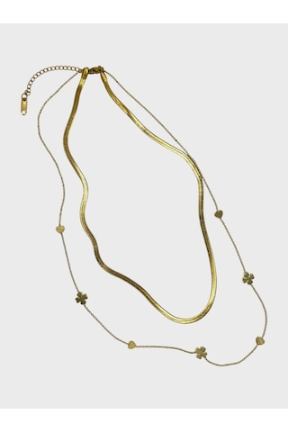 Arnes Jewelry Çelik İtalyan Ezmeli Yoncalı Kalpli Kolye Ar604nes Gold